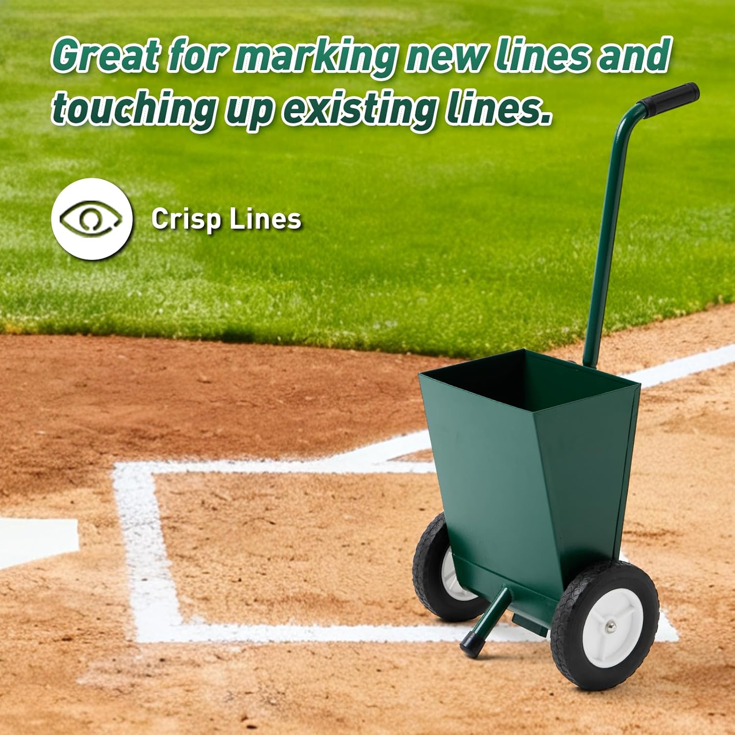 25 Lbs Heavy Duty Steel Dry Line Marker Field Liner Field Chalker Field Striping Machine for Baseball & Softball Field, Football and Soccer Field, Running Tracks, 2 inch Wide Lines, Green