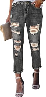 Sidefeel Womens Ripped High Waisted Jeans Distressed Cropped Skinny Denim Pants with Pocket