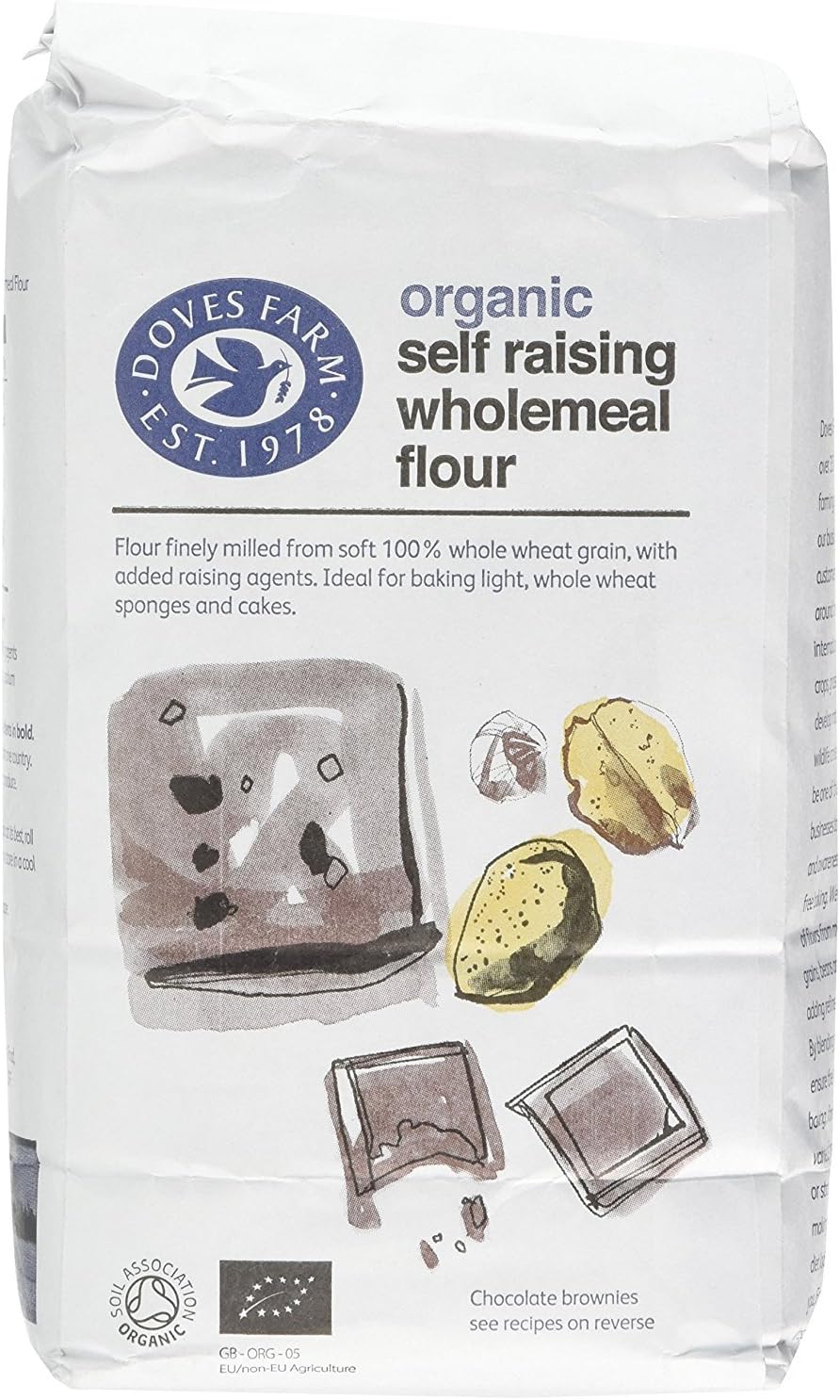 DOVES FARM Organic 100% Wholemeal Self Raising Flour Stoneground 1kg (PACK OF 5)