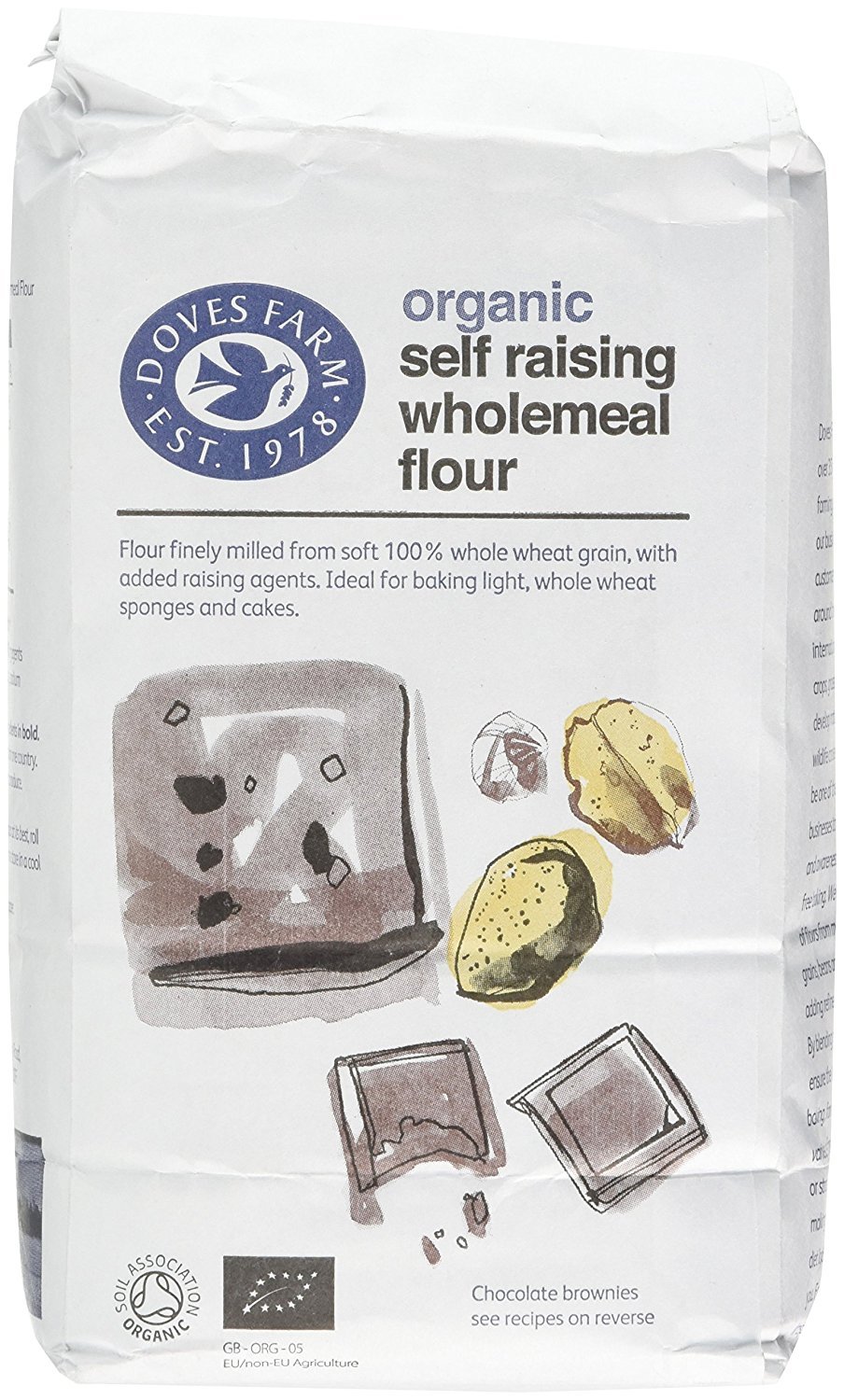 DOVES FARM Organic 100% Wholemeal Self Raising Flour Stoneground 1kg (PACK OF 5)EU Organic