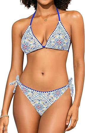 Badpak met V-hals, Janina, blauw bedrukt | Voordelig bij