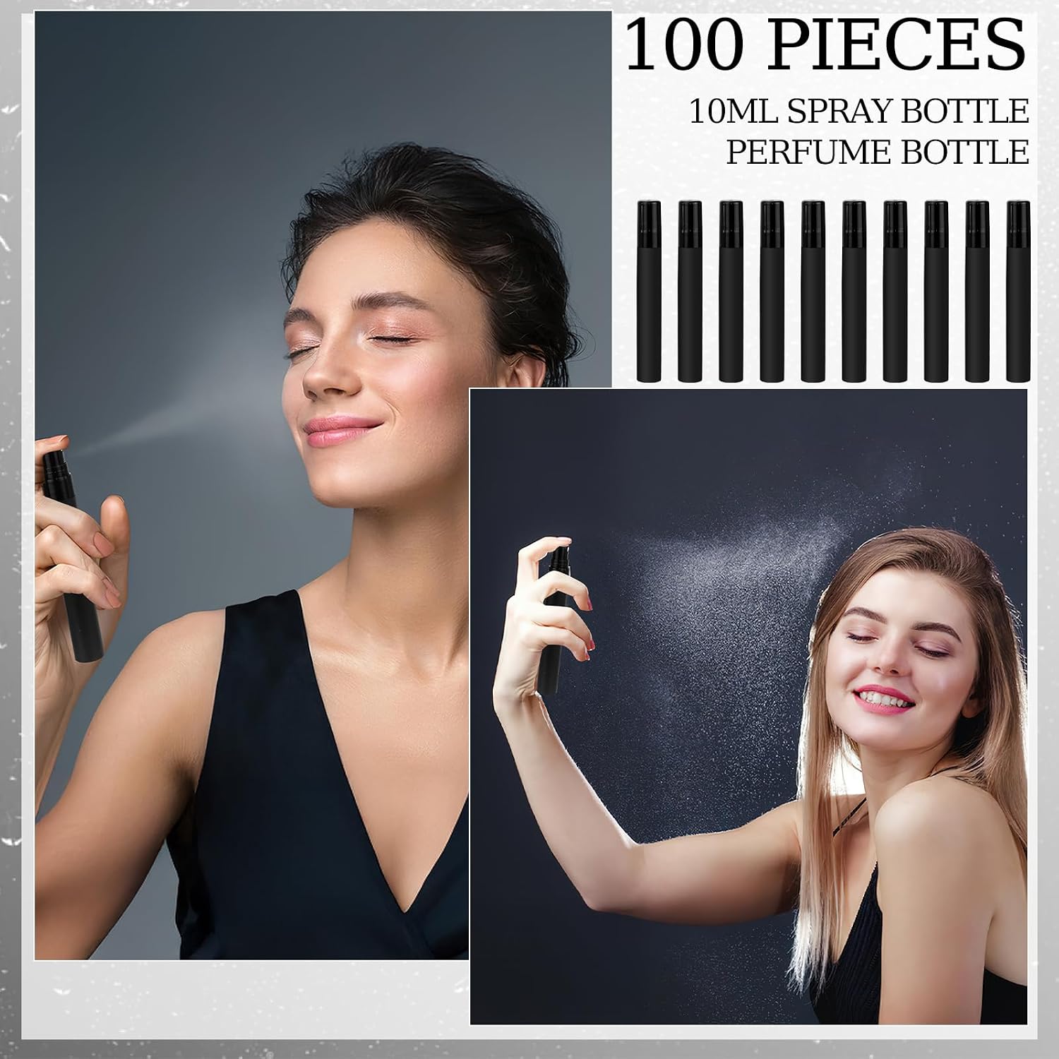 100 Pack 10ml Mini Spray Bottles Bulk, Refillable Perfume Atomizers, Black