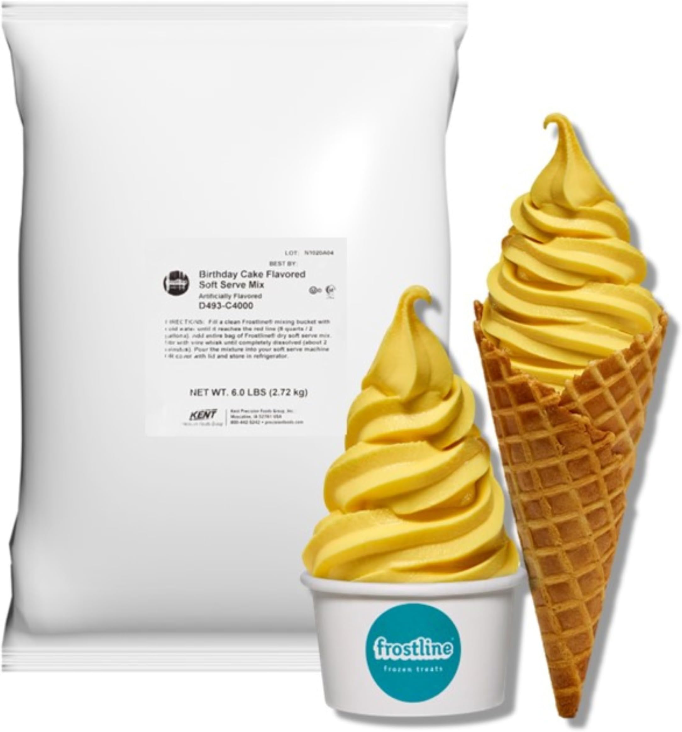 Frostline Birthday Cake Soft Serve Ice Cream Mix, Lactose & Gluten Free - Just Add Water, Dairy, or Dairy Free Alternative, Use with Blender, Countertop Ice Cream Maker, Soft Serve Machine - 6 lb Bag