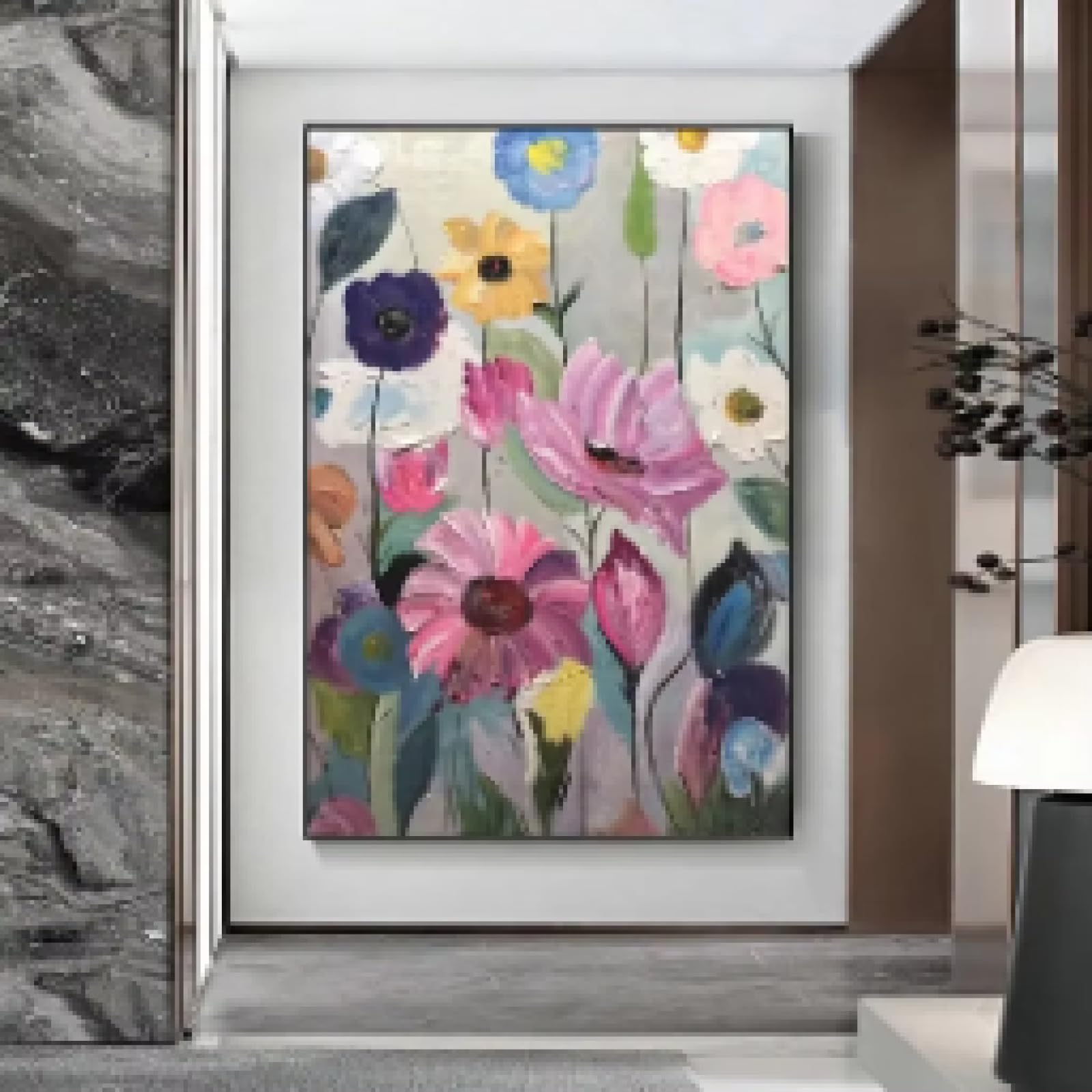 MAIMANG Skandynawska klasyczna abstrakcyjna sztuka ścienna duży kwiat botaniczna farba plakat nadruk dekoracja salonu 60 x 90 cm bez ramy