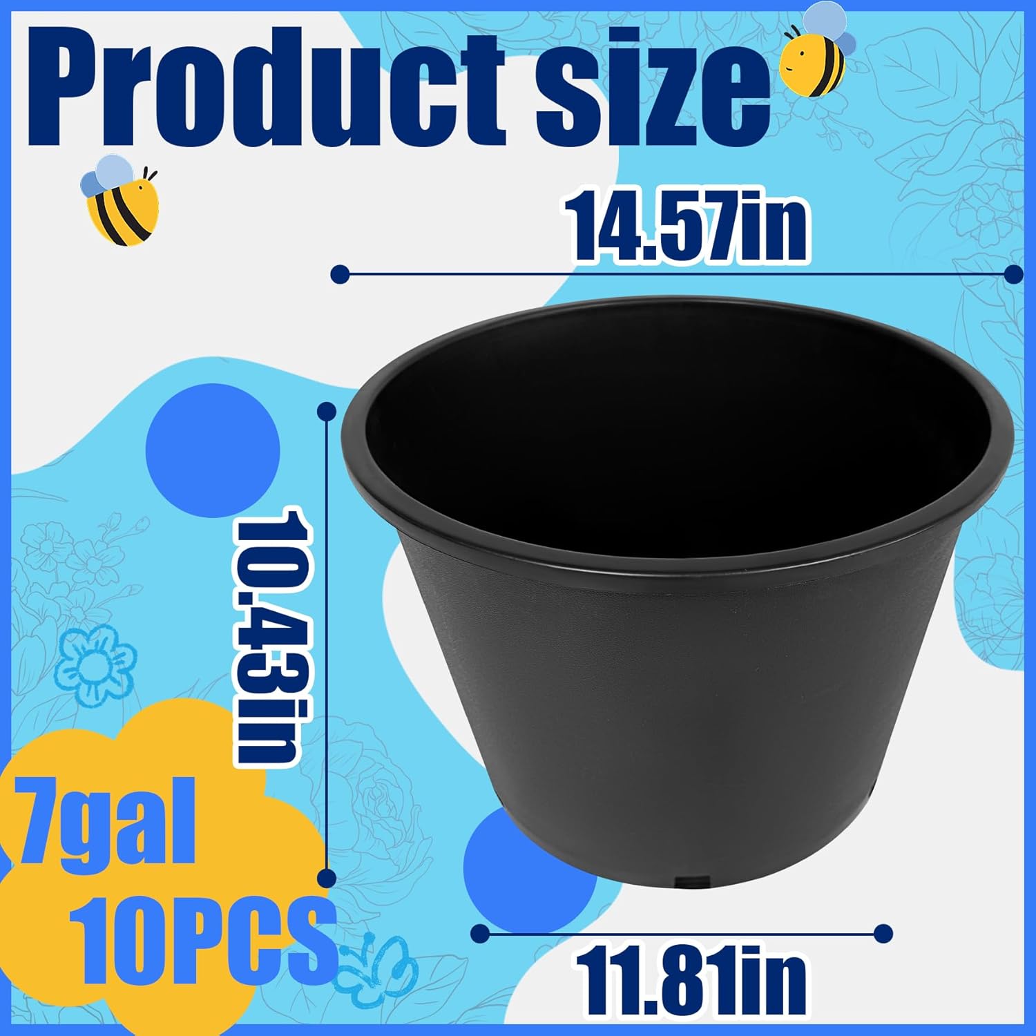 7 Gallon Pots for Plants Plastic Nursery Pot with Drainage Holes Garden Flower Pots Suitable for Flowers Home Garden Cuttings Succulents Transplanting Seedlings 10 Pcs