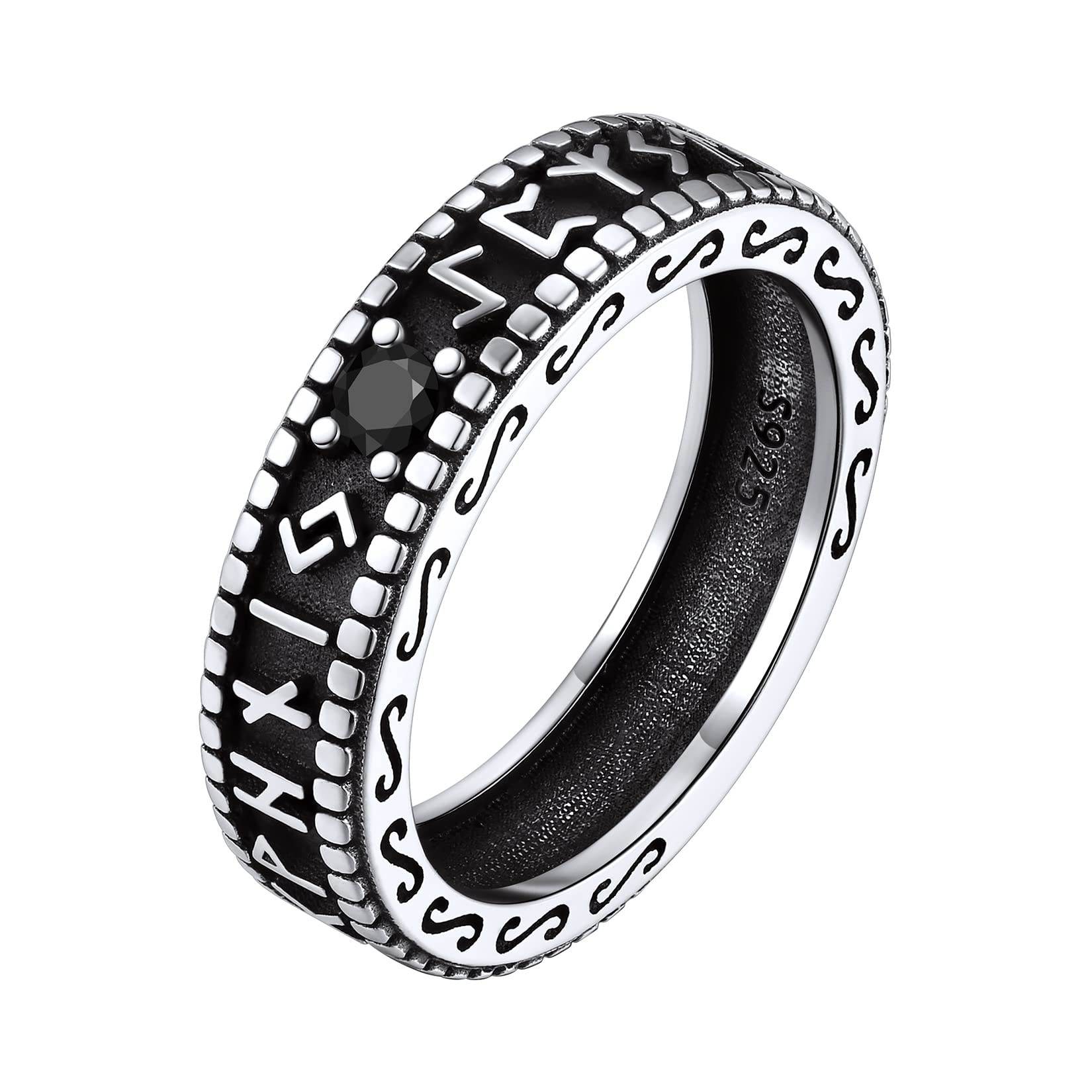 Silvora Anillos Runas Vikingas/Nudos Celta Plata de Ley, Anillos Lisos Apilables para Promesa Amistad Boda Tamaños 7-27, Grabados Personalizables