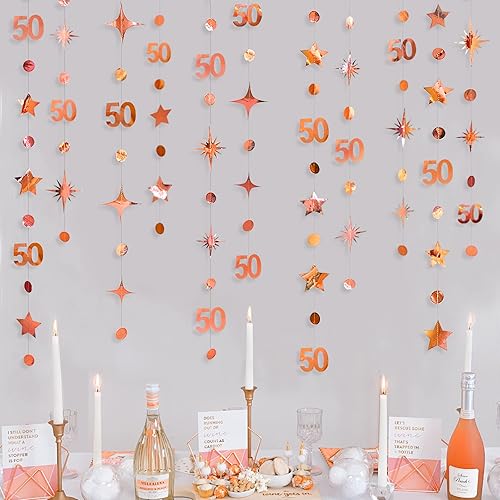 Miniatura 31 de Decoraciones negras de cumpleaños número 50, guirnalda de estrellas centelleantes con el número 50, guirnalda metálica para colgar en banderines