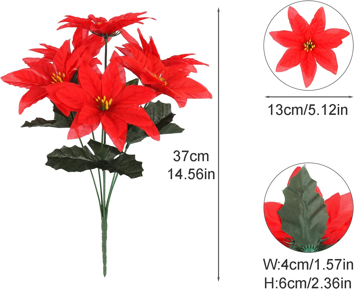 Artificial Silk Poinsettia, 10 Pack Christmas Bushes Floral Bouquet Faux Flowers Branch for Indoor Outdoor Home Office Decor