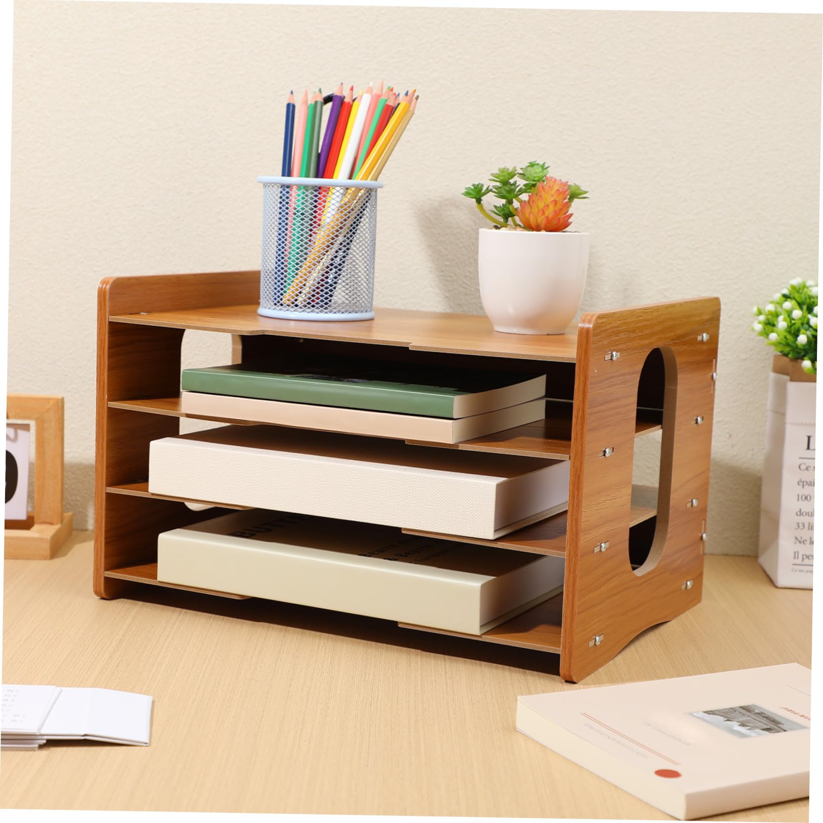 Organizzatore da Scrivania in Legno Strati Porta Documenti e Lettere Ufficio Casa Scaffale Portaoggetti Stabile e Capiente per Carta File Libri e Corrispondenza