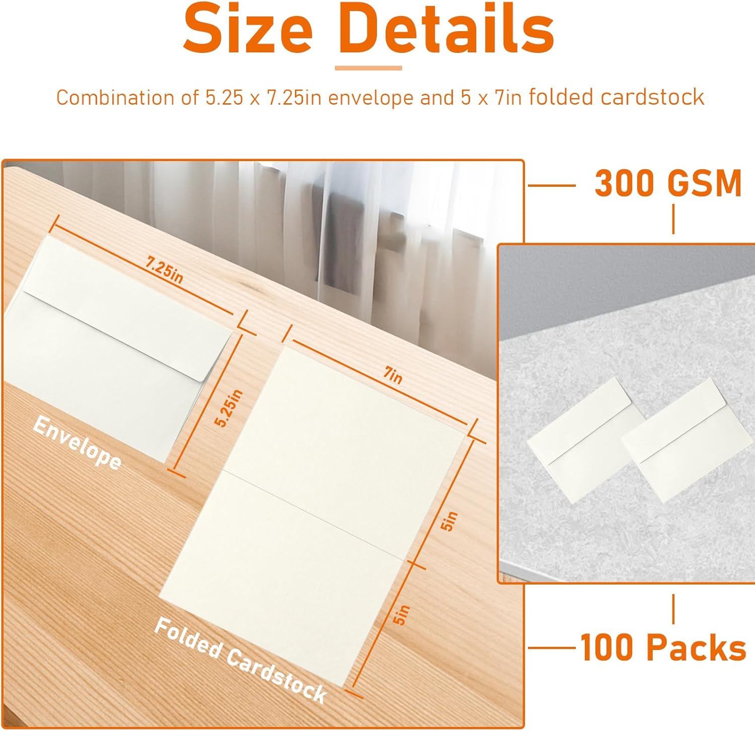 100 Packs Cream Blank Cards and Envelopes 5 x 7 Off White Heavyweight Folded Cardstock and A7 Envelopes Printable Self Seal for Wedding Invitations, Greeting Cards, Party - Image 2