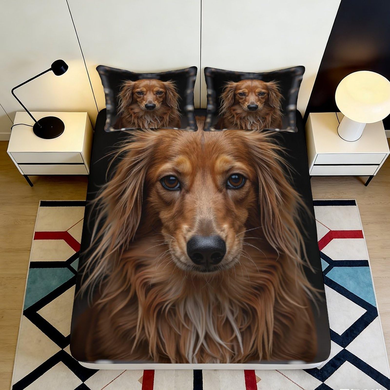3D Printed Long Haired Dachshund Fitted Sheet Microfiber Animal Dog Bed Cover for Bedroom Guestroom Decor 90x200x25cm