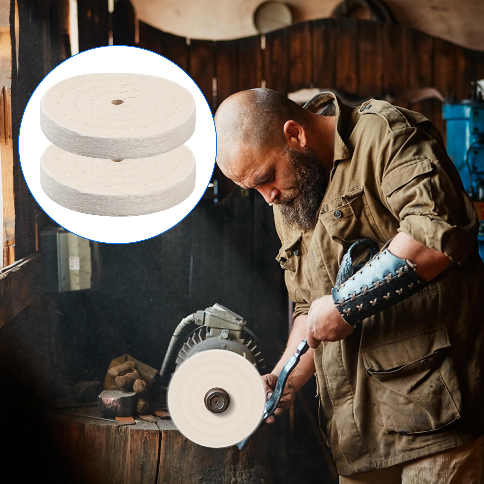 150mm Disco di Lucidatura in Cotone 2 Pezzi Rotella di Lucidatura a Forma di Spirale Tampone Lucidante con Foro da 12,7 mm (70 Strati) per Levigatrice da Tavolo Bianco