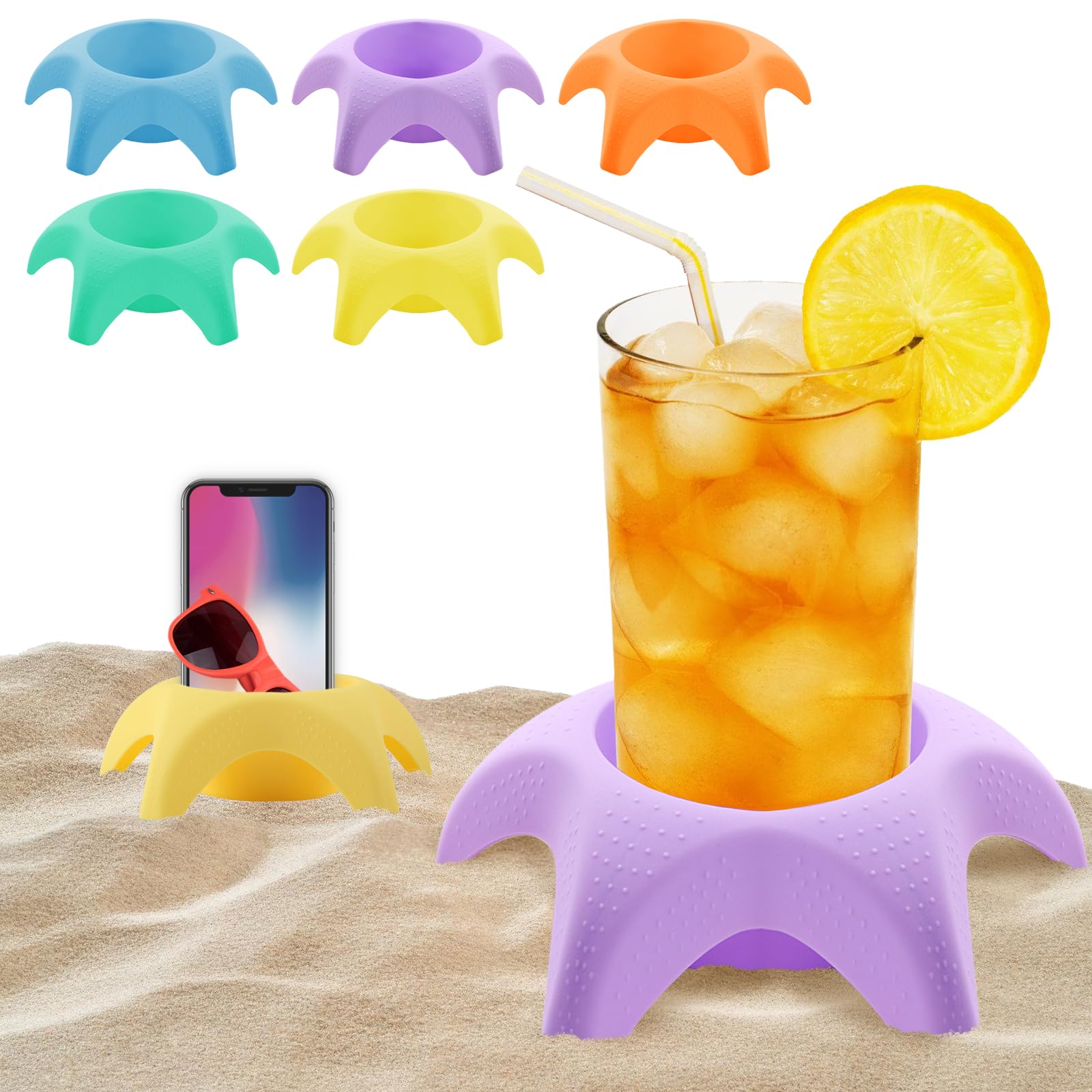 Island Genius Getränkehalter Mit Seestern-Design – 4-teiliges Set Mit Netzbeutel, Sandfester Untersetzer Für Strand & Picknick