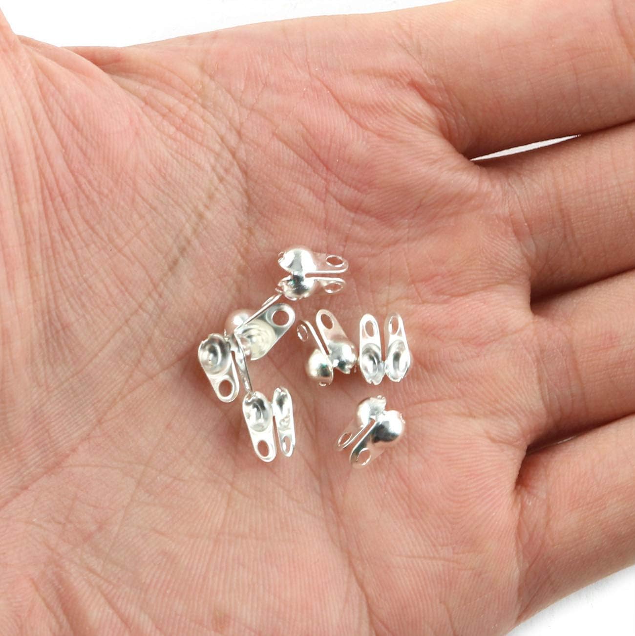 E-outstanding 200-Pack Clamshell Endcap Calottes Crimp End Cap Connector Clasp Fitting Ball Chain Calotte End Crimps Beads Connector Components for DIY Jewelry Making 3.2mm, Silver