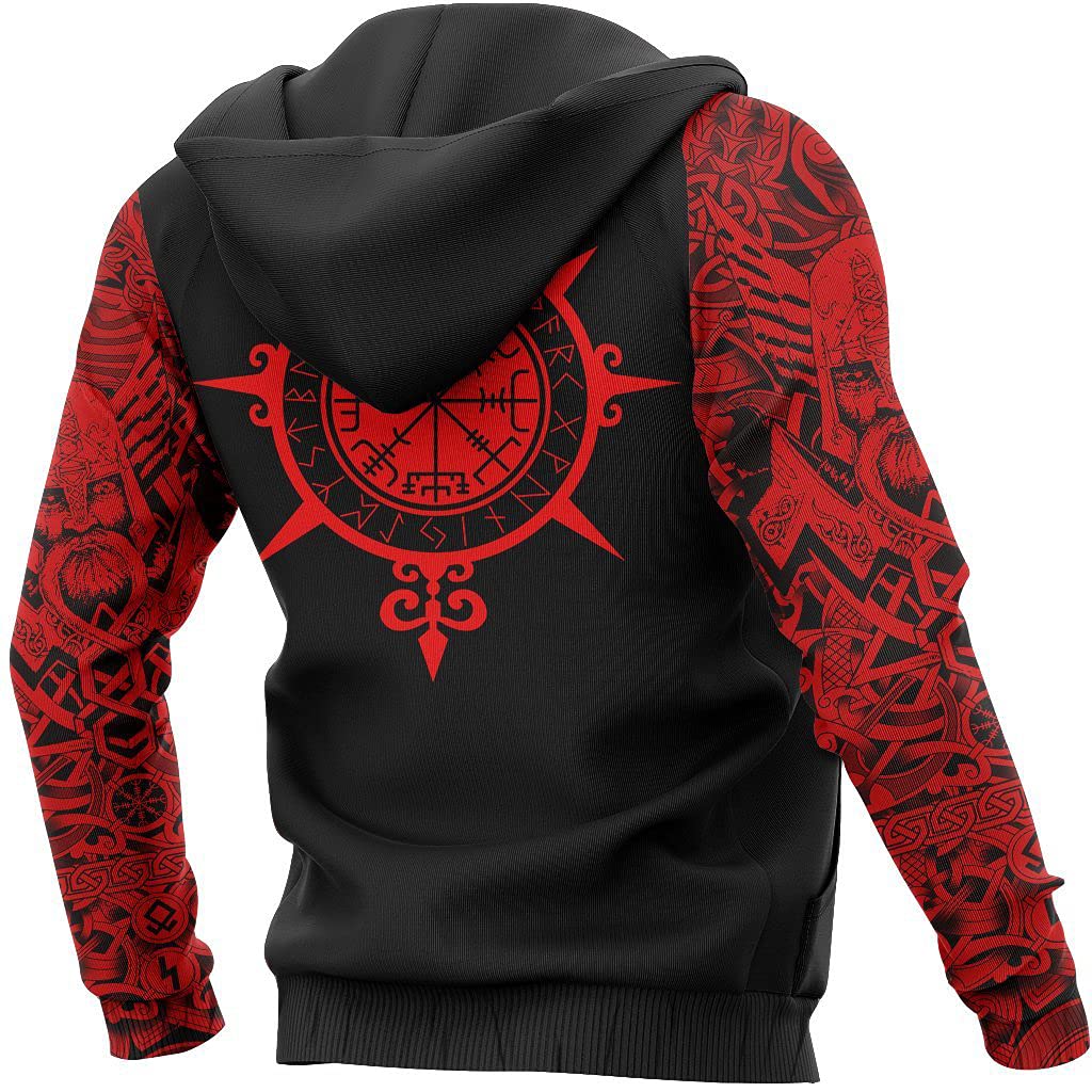 Norse MęSka Viking Odin Fenrir Celtic Wolf Rozpinana Bluza z Kapturem, 3D na CałEj Powierzchni z Nadrukiem Celtycki WęZeł Runy TatuażE Swetry Bluzy,Hoodie red,4XL