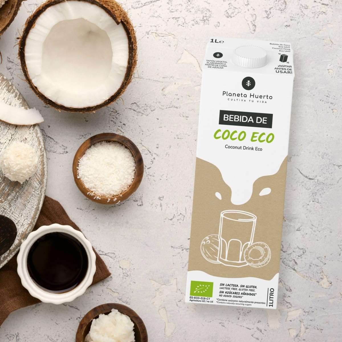 Pack 12× Bebida de Coco ECO 1 L – Bebida Vegetal sin Lactosa, sin Azúcares Añadidos, Ecológica