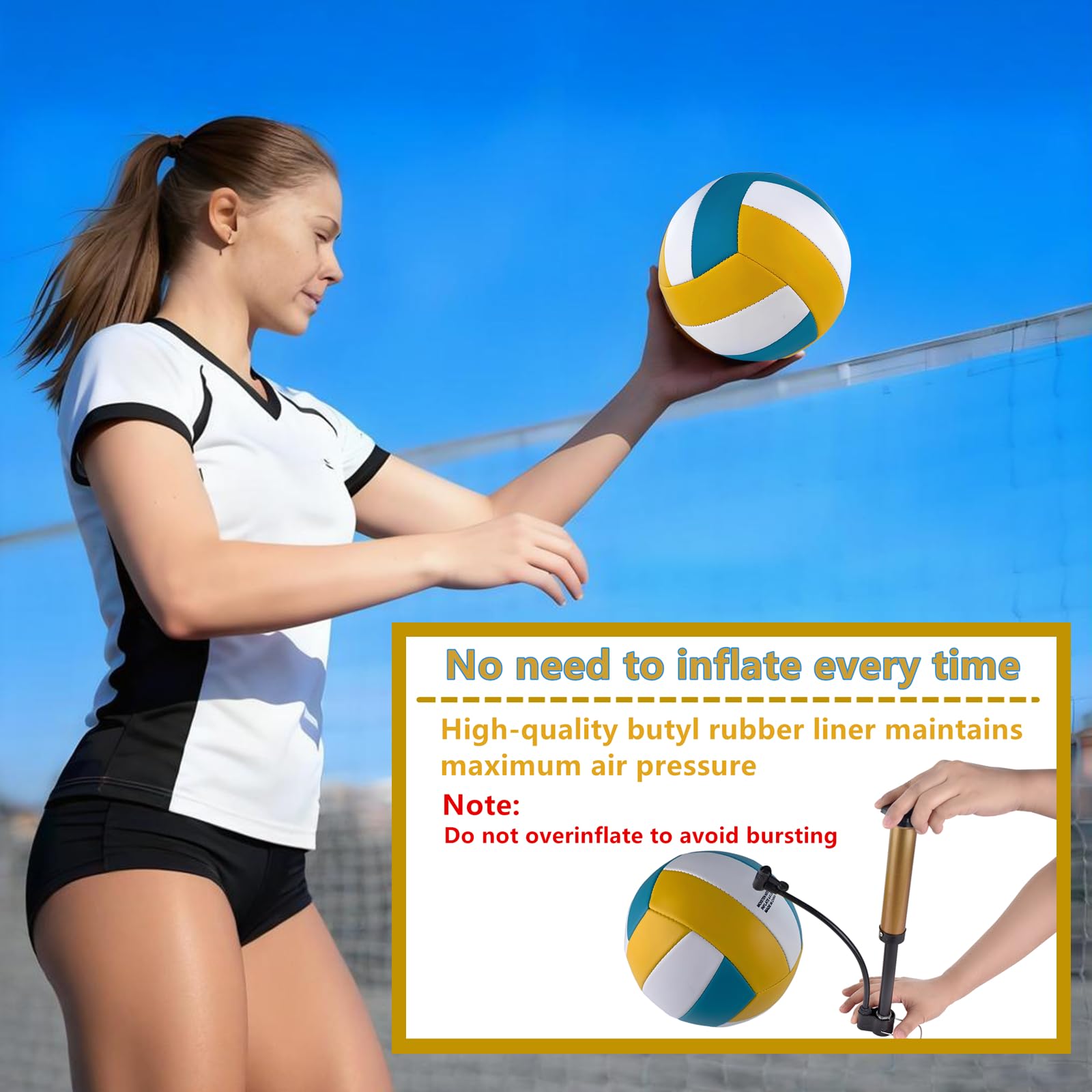 Paquete de 6 pelotas de voleibol, tamaño oficial 5, impermeables, suaves, a granel, con bomba y bolsa de red para interiores y exteriores, playa, arena, agua, piscina, partido de entrenamiento para