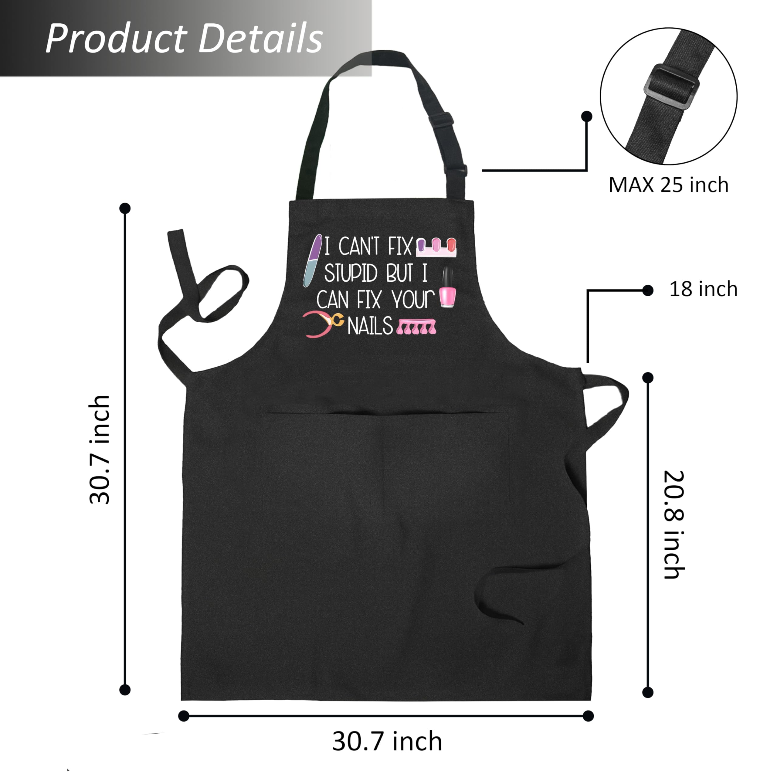 Divertidos delantales de tecnología de uñas para mujer con bolsillos, regalos para técnicos de uñas, artistas, manicuristas, delantal ajustable impermeable para cosmetología, salón de cocina