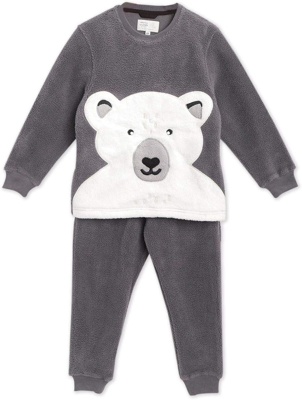 Cherry Crumble CaliforniaBoy's Bear Applique Fleece Winter Nightsuit with Eye Mask Regular Pajama Set