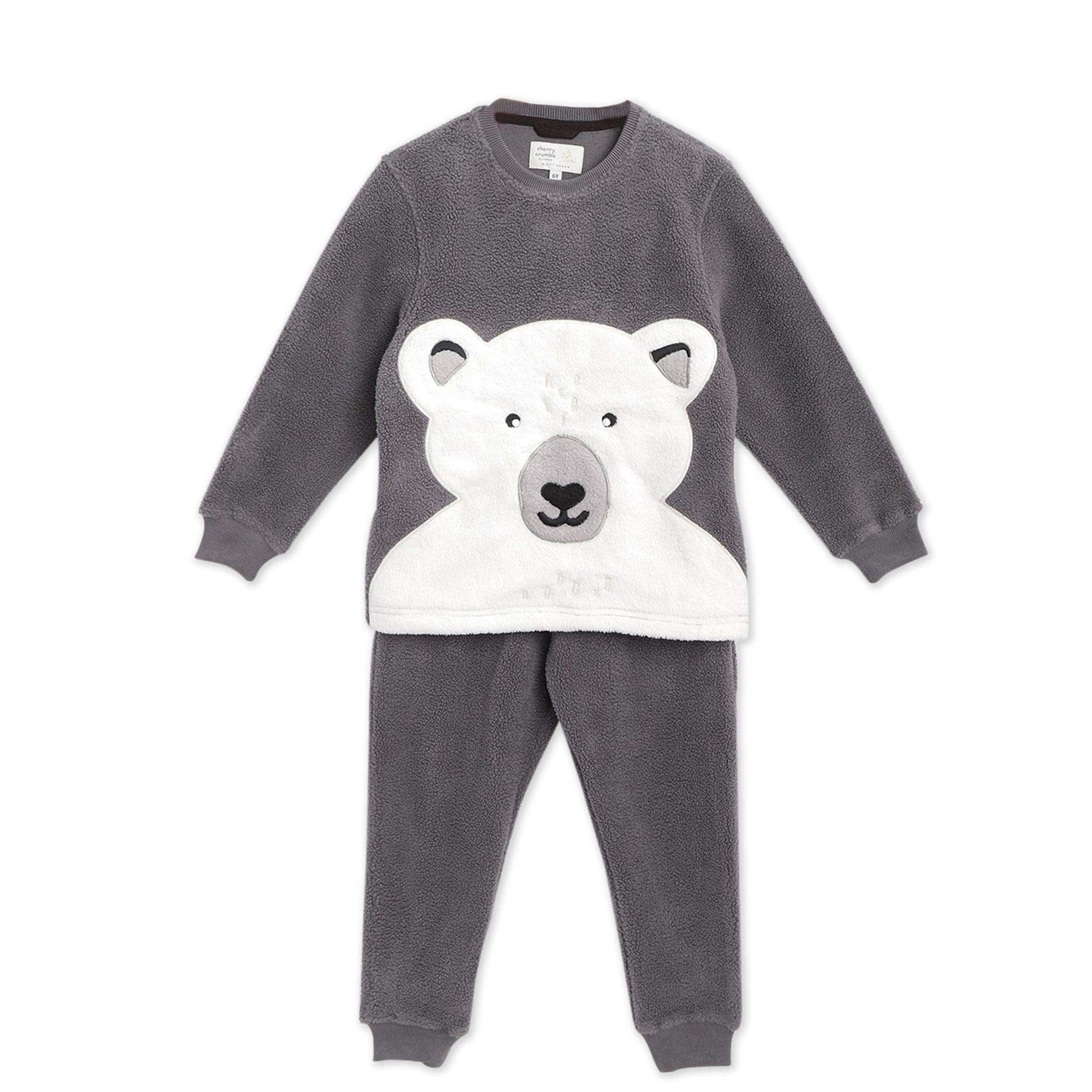 Cherry Crumble CaliforniaBoy's Bear Applique Fleece Winter Nightsuit with Eye Mask Regular Pajama Set