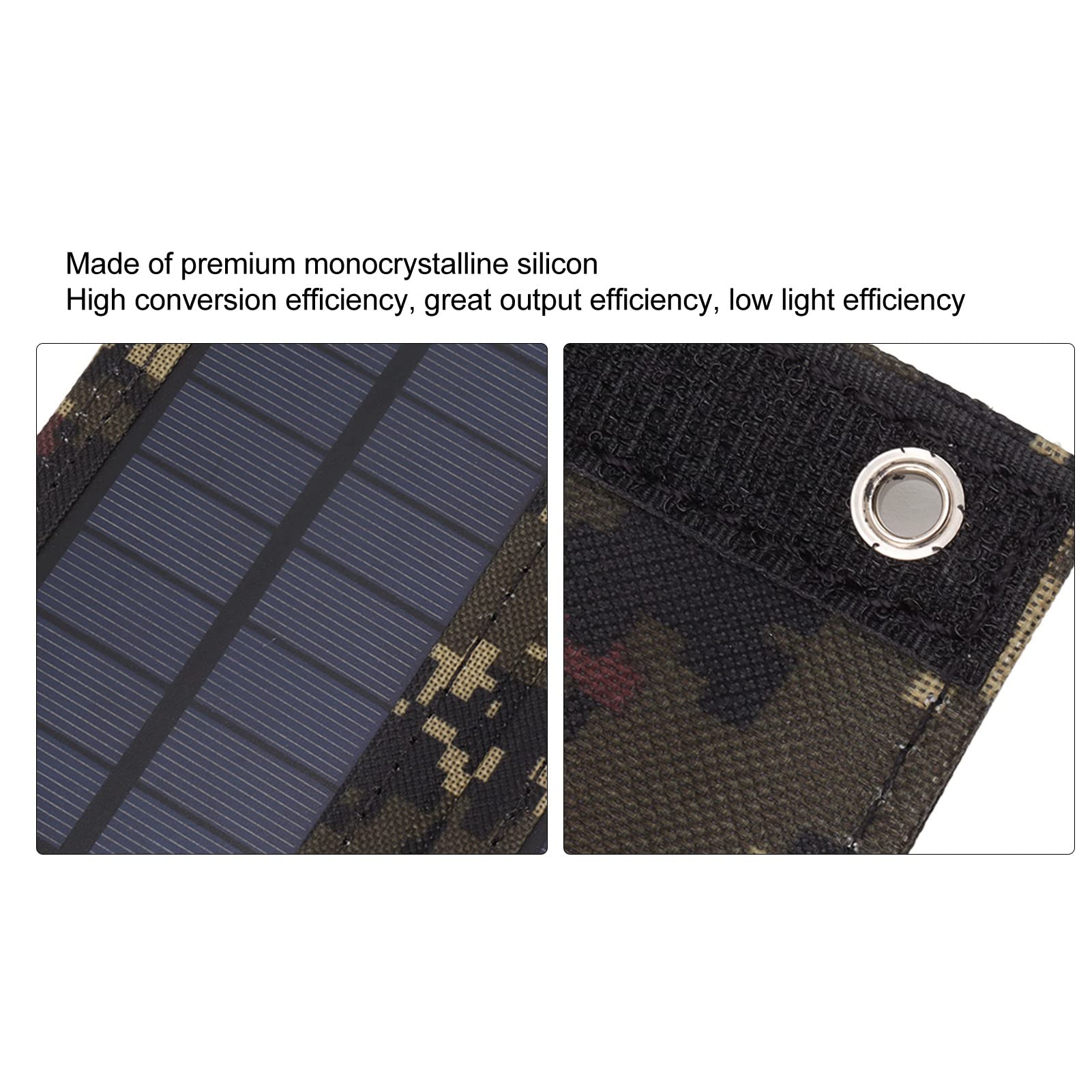 50W 18V Panneau Solaire Pliable Portable, Chargeur Solaire Extérieur avec 5 Panneaux Solaires Pliables, Compatible avec Smartphones et Ordinateurs Portables(Camouflage)