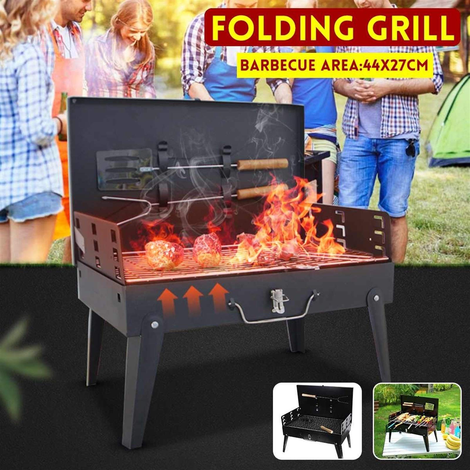 Barbecue Carbonella Barbecue Portatile BBQ Grill Grill Space-Risparmio e Pieghevole BBQ Barbecue Grill per Il Cortile Esterno Camping Picnic 18.1 x 18,5 x 10,6 Pollici Dispintato BBQ Carbonella