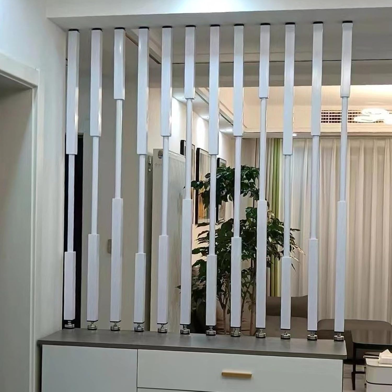 7 Pcs Divider Privacy Screens, Modern Minimalist Partition Column for Washroom, Balcony, Stairwell & Entrance Decor - Black, 215cm/84.6in/7.05ft