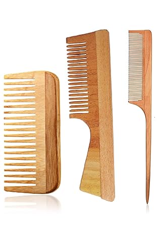 Smallneeds Neem Wooden Anti-Dandruff Comb Set for Women & Men set of 3