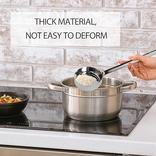 Miniatura 6 de Tsnamay Cucharón de cocina de acero inoxidable 201 de acero inoxidable de 10.55 pulgadas con ganchos y asas largas para remover, porciones y servir