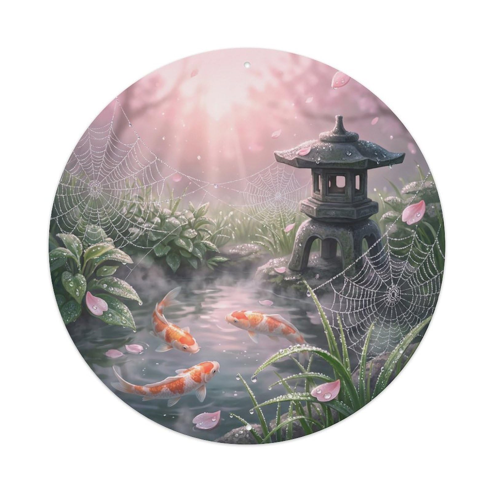 Galvaxio Style Japanese Koi Fish Morning Dew Garden Fresh Metal Tin Sign