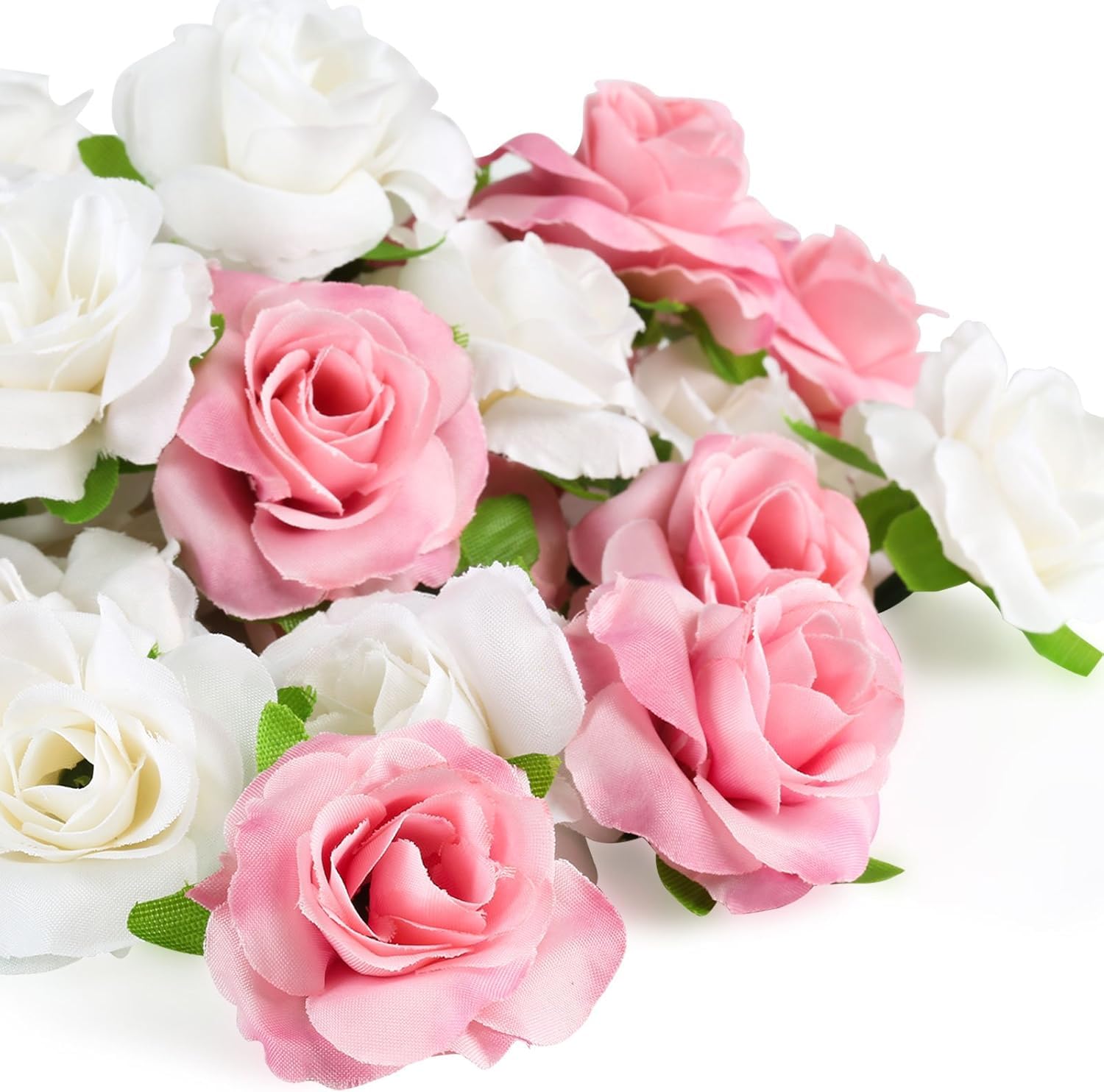 50pcs Mini Pink and White Roses Artificial Flowers Bulk, 1.6" Small Silk Fake Roses Flower Heads for Decoration, Crafts, Wedding Centerpieces Party