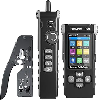 NOYAFA NF-8506 Network Cable Tester with RJ45 Crimp Tool, CAT5 CAT6 Ethernet Cable Tester, PoE Ping Test, Network Rate Test, IP Scan, Port Flashing, RJ11 RJ45 Network Tester with Crimper Stripper