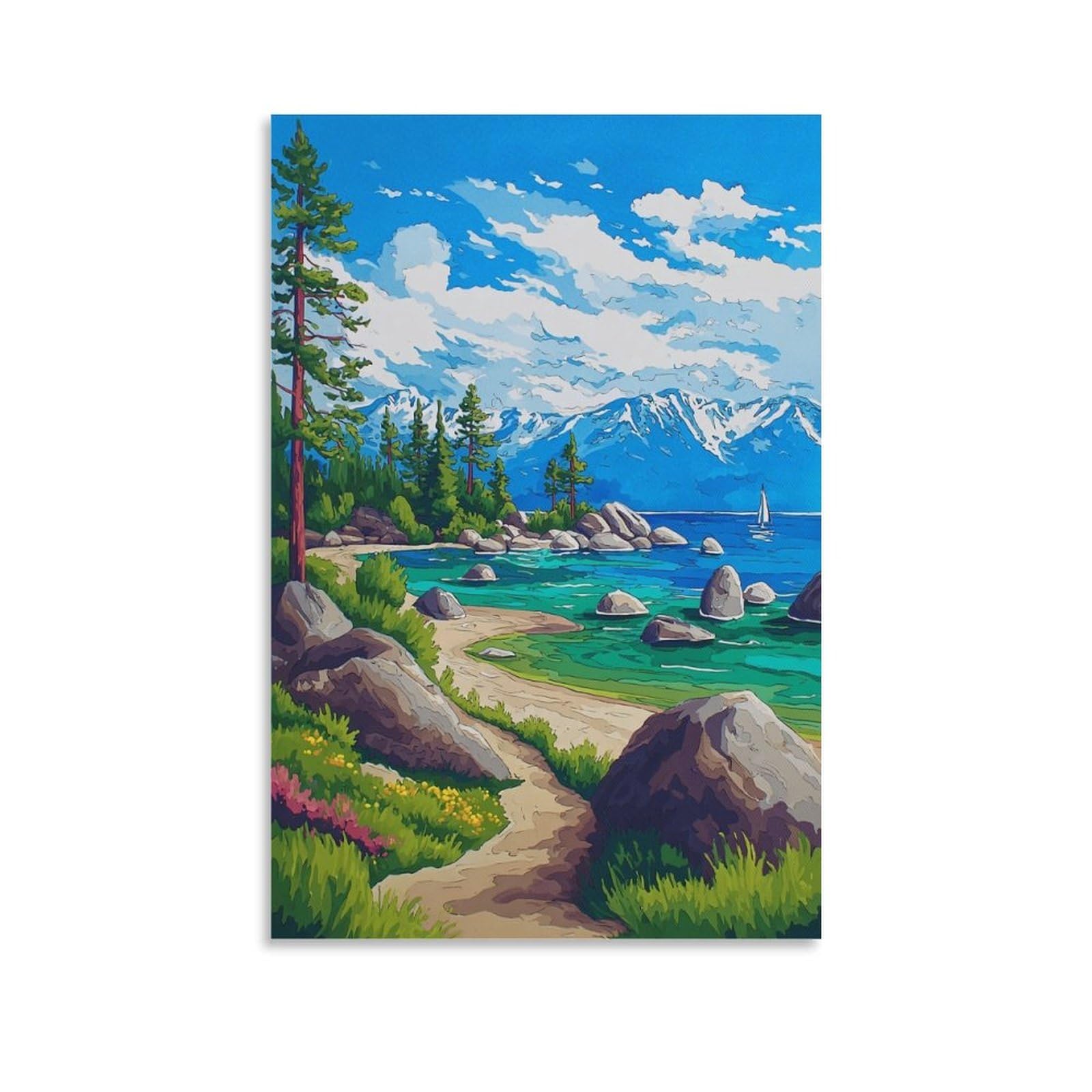 ZBBGGOZ Lake Tahoe Posters 20x30inch(50x75cm) Vintage Watercolor Canvas Art