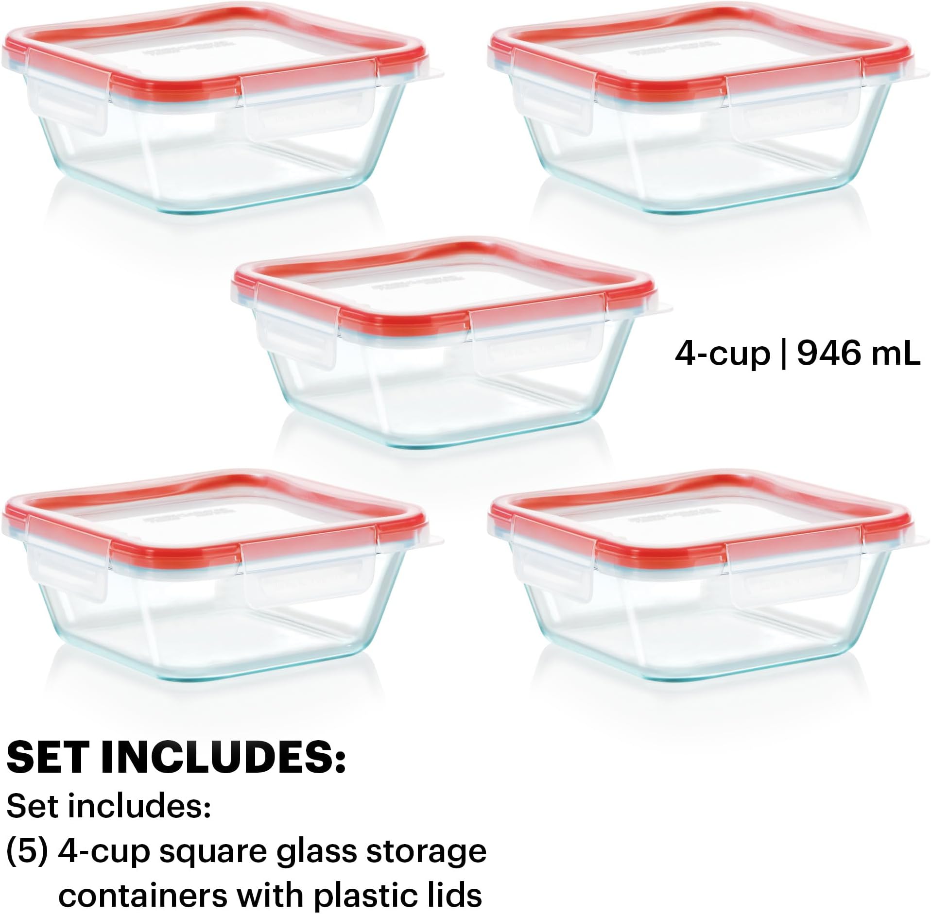 Pyrex Freshlock 10-Pieces 4-Cup Glass Food Storage Containers Set, Airtight & Leakproof Locking Lids, Freezer Dishwasher Microwave Safe