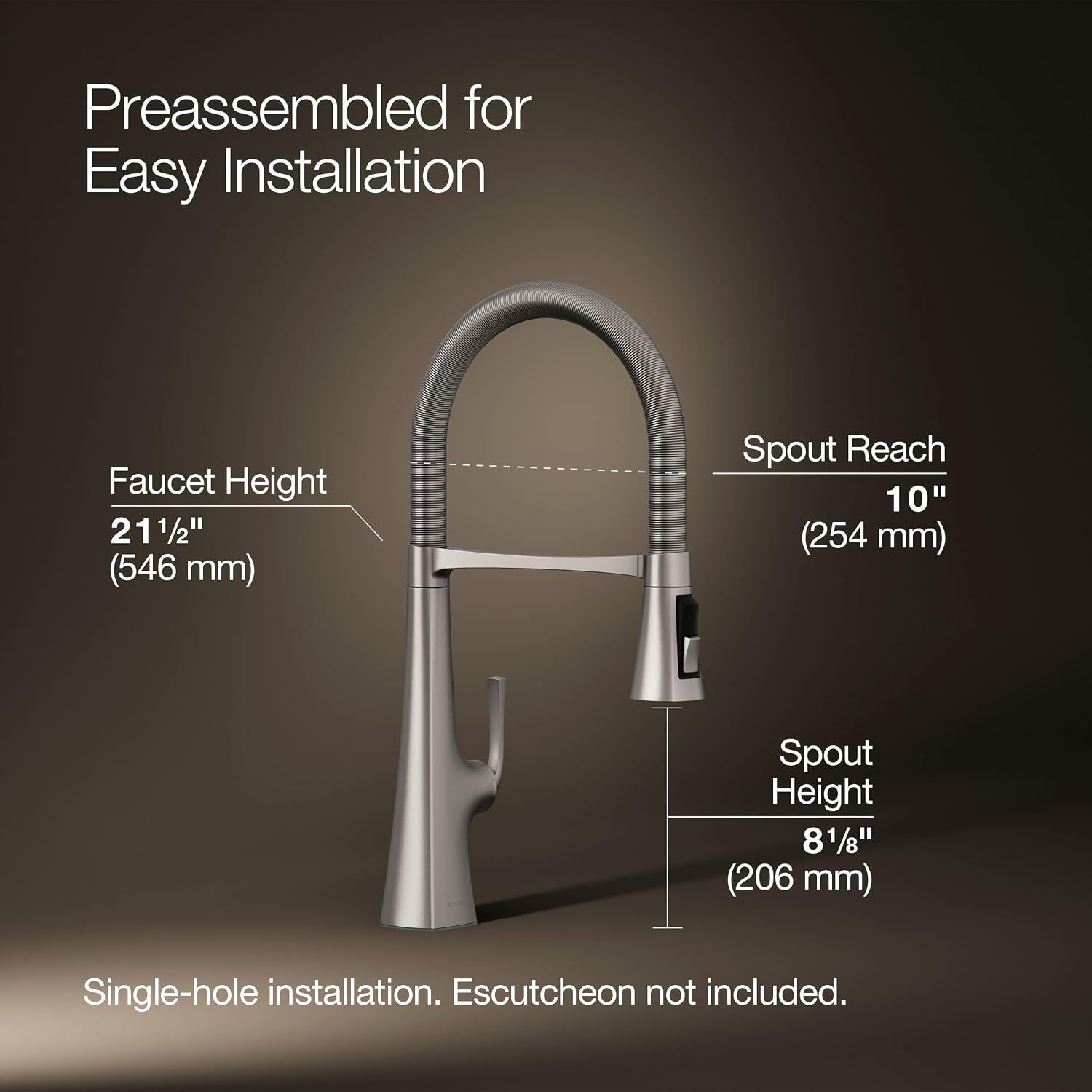Kohler 22061-VS Graze Semi-Professional, 3 Function Commercial Kitchen Faucet with Pull Down Sprayer, Standard, Vibrant Stainless