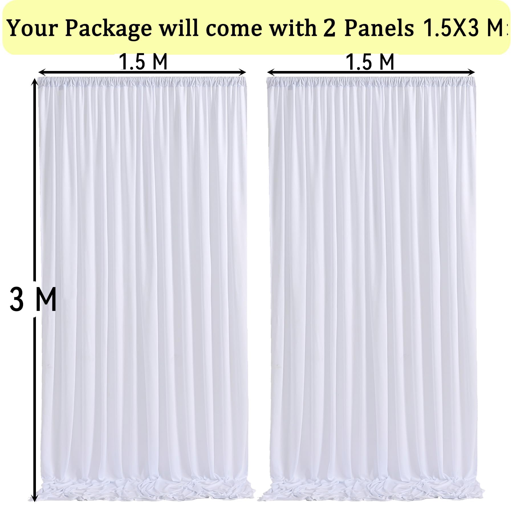 3x3 m Weißer Vorhang für Kulissen - Party-Hintergrund Weiß für Hochzeit, Geburtstag, Baby Dusche, Taufe, Brautdusche - Polyester