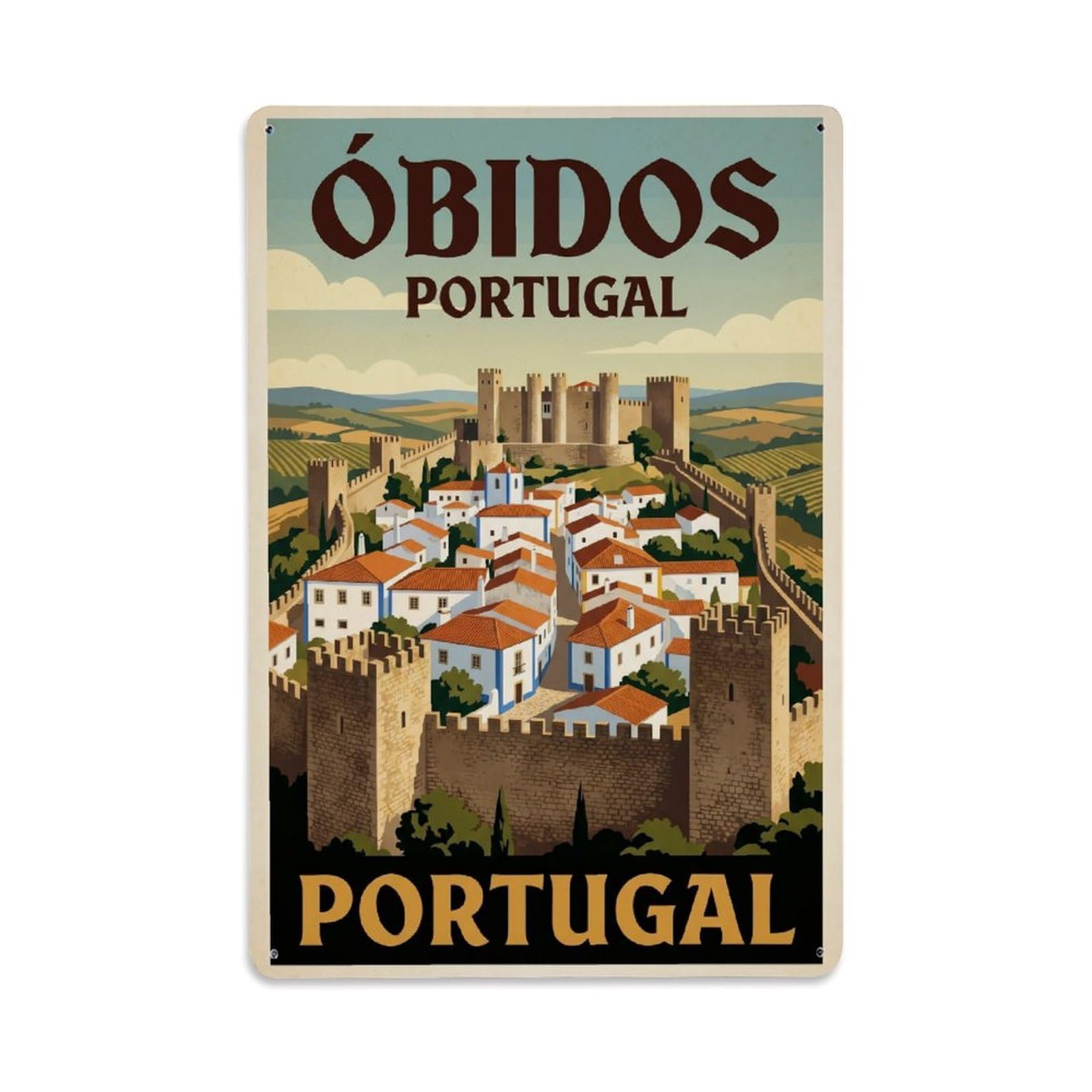 Retro Travel Portugal Obidos Metal Tin Sign