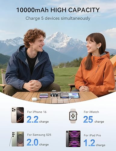 Miniatura 5 de Cargador portátil, 10,000 mAh, 22,5 W, cargador de batería de carga rápida con cables integrados, paquete de baterías esenciales de viaje con
