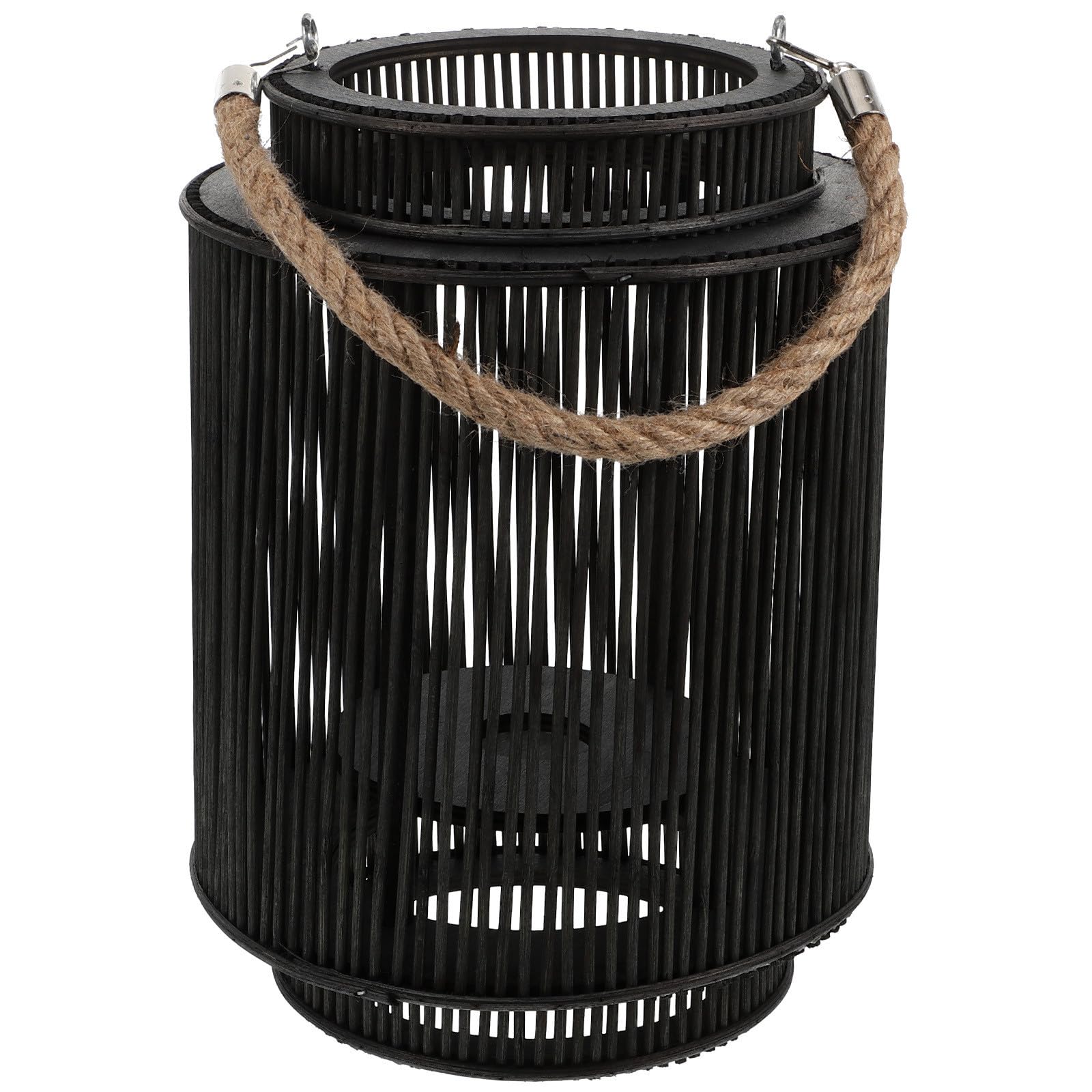 Operitacx Lanterne Tissée en Rotin Noir Décoration Portable Lumière Chaude Style Classique et Rétro Élégant pour Bureau et Manteau