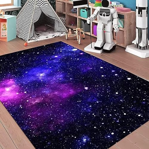 Miniatura 2 de Alfombra grande de galaxia azul y morado con cielo estrellado para dormitorio, sala de estar, comedor, universo, espacio, tapete de juego,