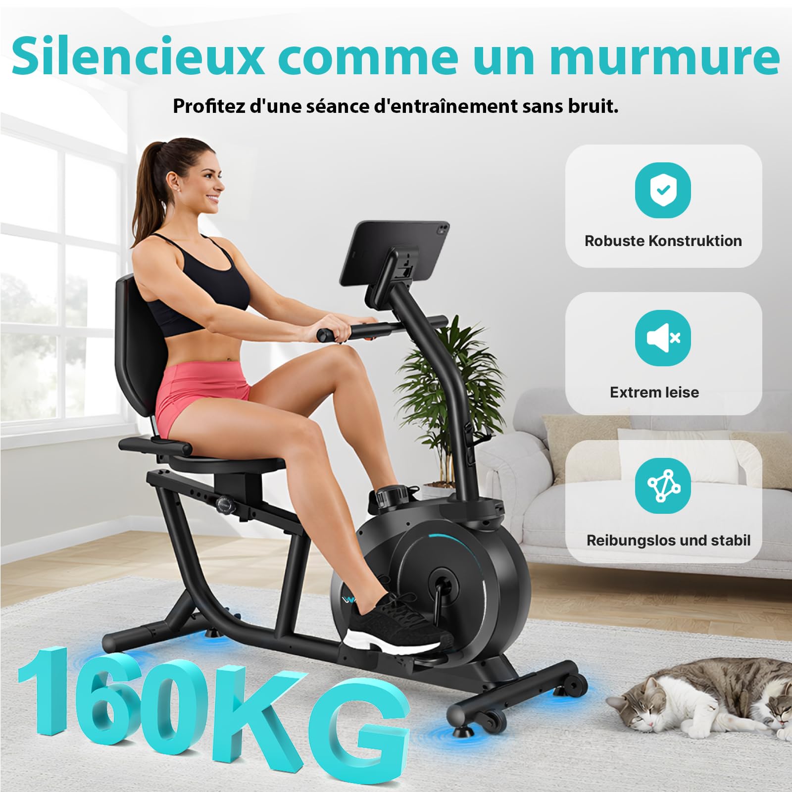 Wenoker ergomètre d'appartement avec frein magnétique, capteurs de pouls et écran LCD, 8 niveaux de résistance jusqu'à 160 kg, ergomètre d'assise avec dossier pour personnes âgées