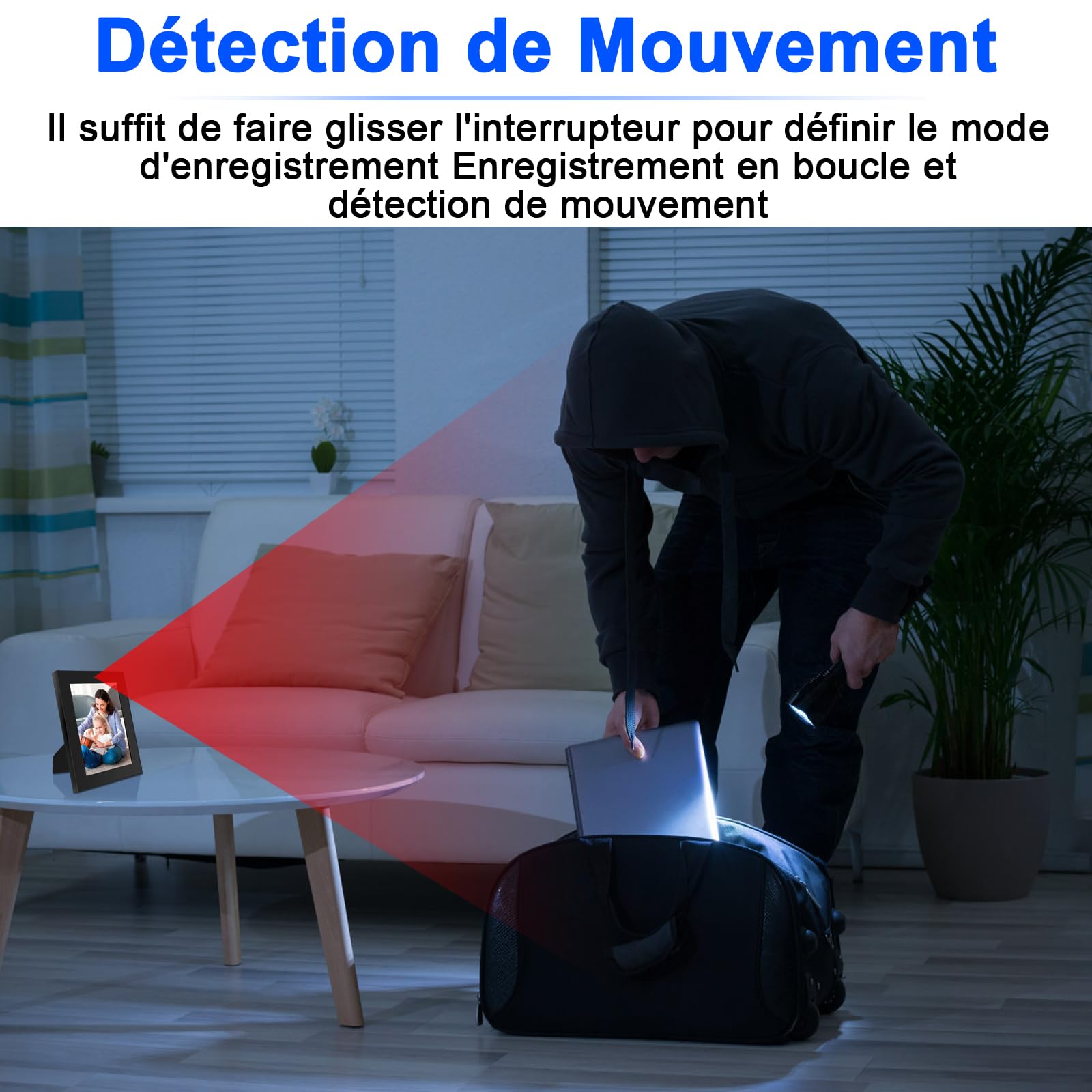 Cadre Photo Caméra Cachée, Mini Caméra Espion HD 1080P | Caméra Espion Cachée avec Détection de Mouvement, Enregistrement en Boucle, pour la Décoration de la Maison ou du Bureau