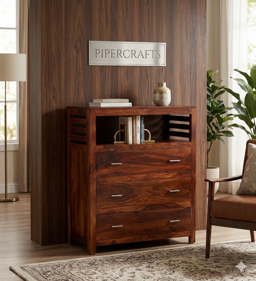 PIPERCRAFTS Sheesham Wood Chest of Drawers - Already Assembled | Multipurpose Storage Organizer Furniture | Filing Cabinet for Home, Bedroom, Living Room & Office - Honey Finish-picture-29