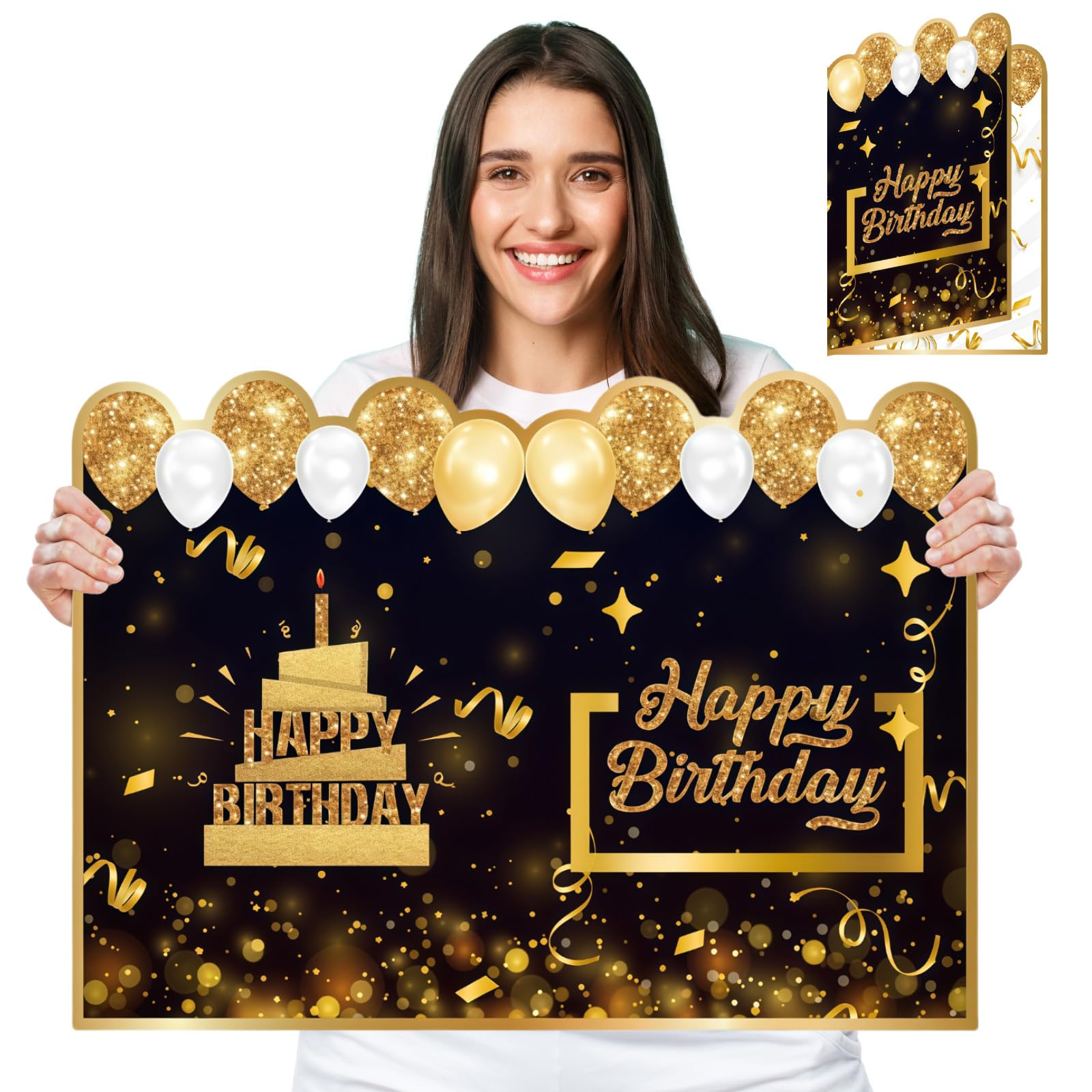 15.7x22 inch Large Birthday Card With Envelope Giant Guest Book Jumbo Happy Birthday Card Big Birthday Greeting Card Signing Guestbook Black Gold Birthday Party Decorations for Men Women Gift