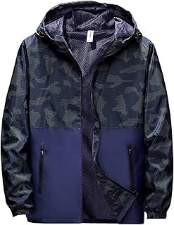 Bicycle Rain Jacket Men's Waterproof Foldable Softshell Jacket Lightweight Breathable Hiking Jacket Colour Matching Rain Jacket Large Sizes Thin Outdoor Autumn Wind Jacket Windbreaker with Hood Autumn