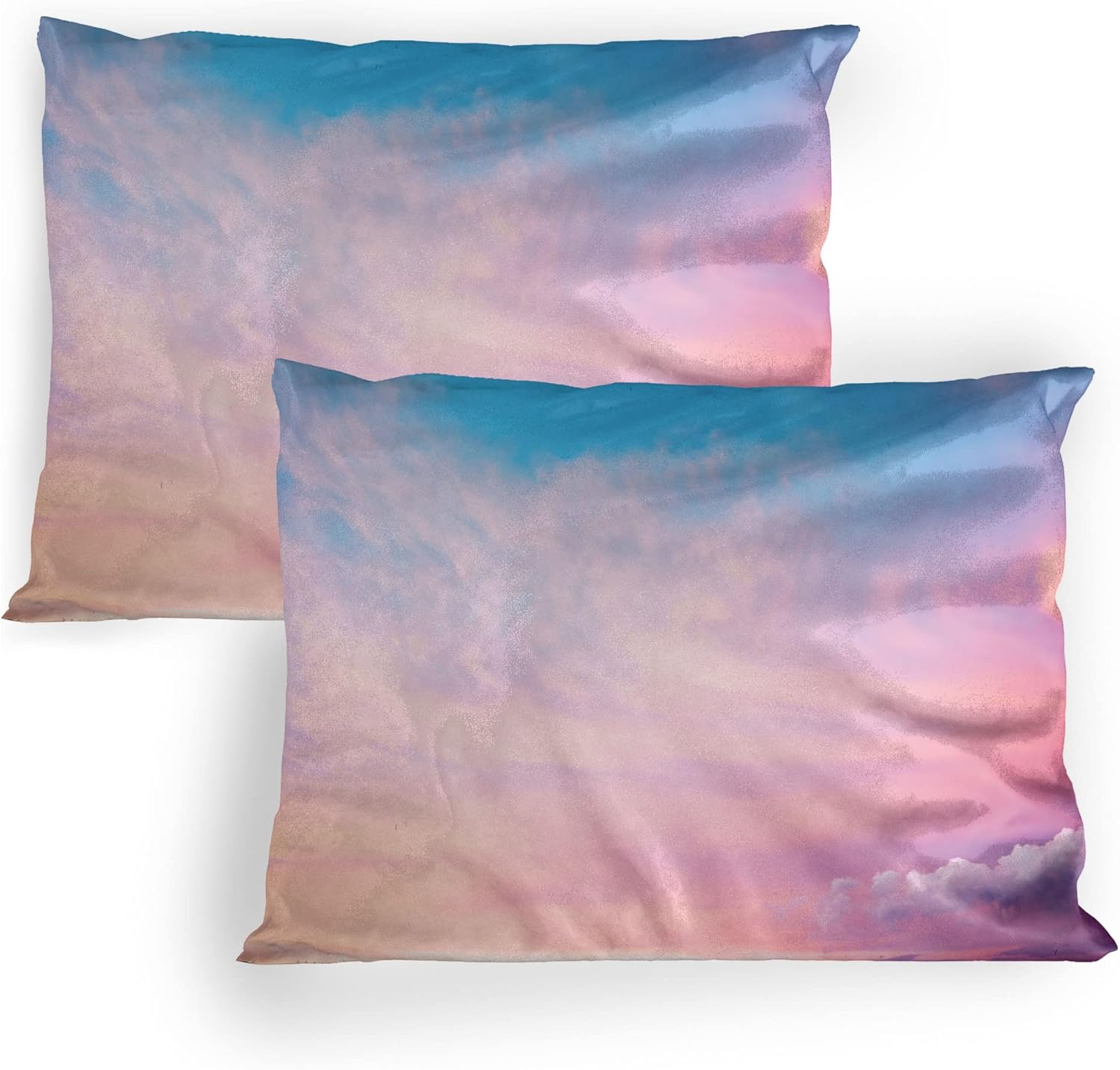Lunarable Nature Pillow Sham Set of 2, Majestic Colorful Sunrise View in The Mountain Valley with Tree on The Cliff, Quality Microfiber Bedding Item for All Seasons, 26" x 20", Brown and Coral