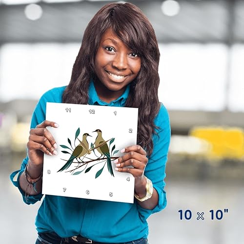 Miniatura 4 de 3dRose, Plantilla recortada de dos palomas de tortuga, estilo retro, reloj de pared de 10 x 10