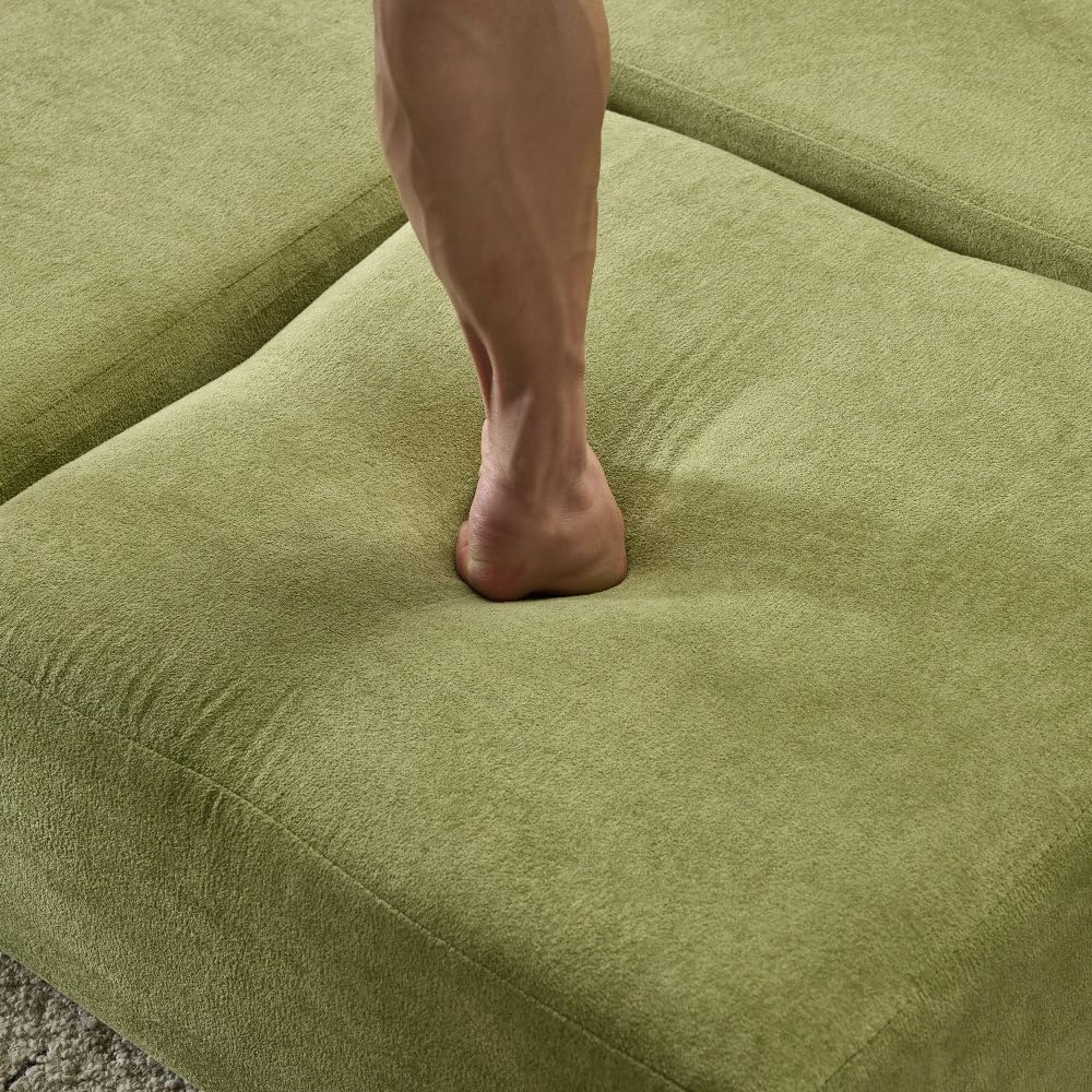 Canapé d'angle Convertible,canapé Convertible,Ensemble canapé lit Convertible avec 3 Repose-Pieds,Lit en Mousse Haute résilience, canapé de Sol Gain de Place en Chenille (Vert)