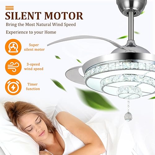 Miniatura 4 de MORE CHANGE Lámpara de techo moderna de 42 pulgadas, ventilador de techo retráctil con luces, 3 ventiladores de araña que cambian de color para sala