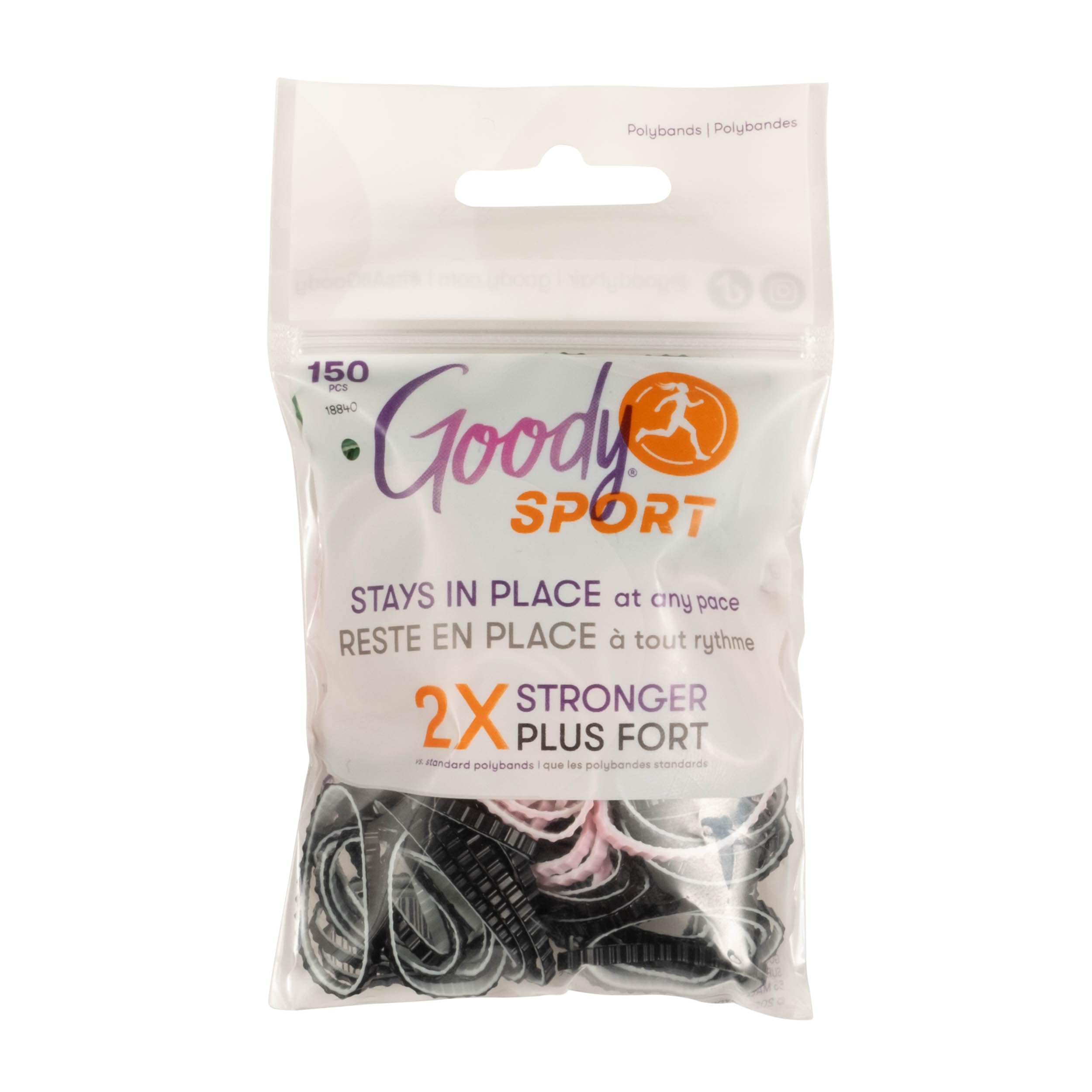 Goody Sport Ouchless Forever Polyband Hair Ties, 150 Ct, Two-Tone, 2X Stronger, SlideProof Sport-Level Grip for Active Lifestyles, Easy-Glide Styling Accessories for Women & Men, All Hair Types